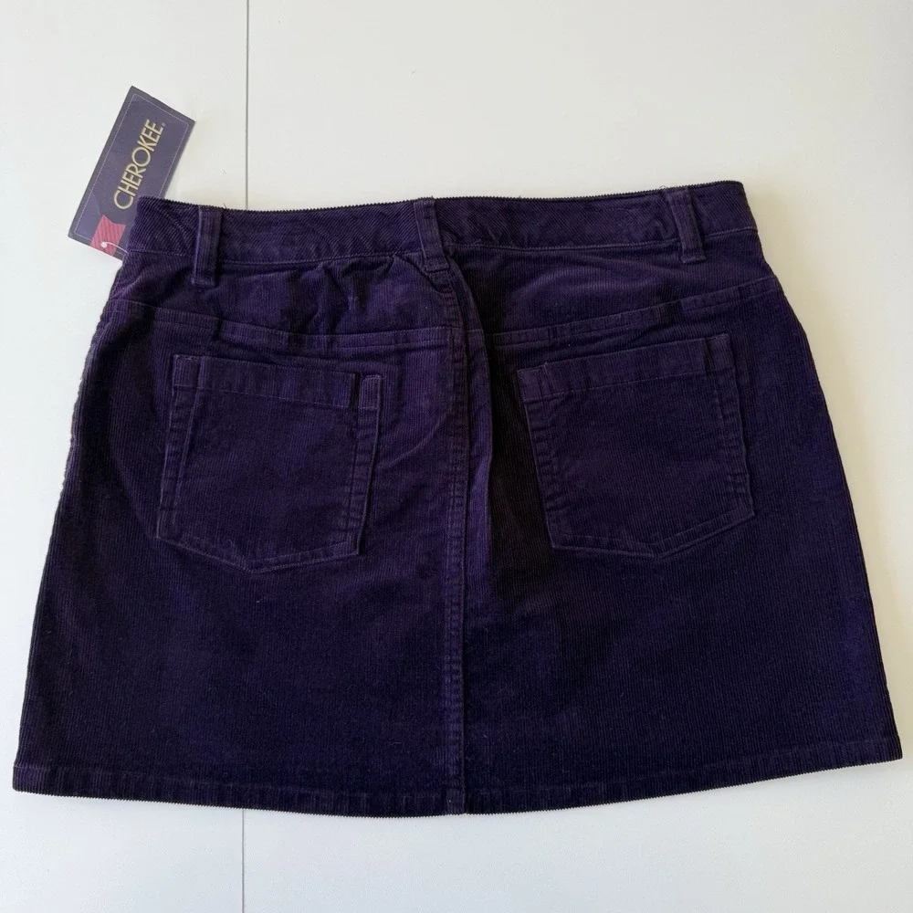 NWT Cherokee Dark Purple Phantom Grape Corduroy Mini‎ Skirt Size XL 14/16